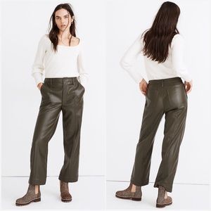 Madewell • slim emmett wide-leg pants in vegan leather in dried olive sz 26